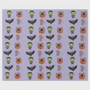 Süße Halloween-Figuren Frankenstein Katze Mumie Geschenkpapier