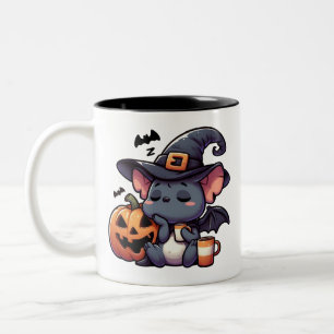 Süße Halloween-Fledermaus- & Kürbis-Kaffeetasse Zweifarbige Tasse