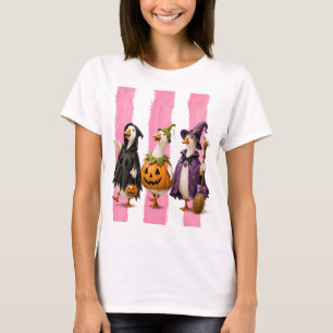 Süße Halloween-Gänse Streifen Rosa T-Shirt