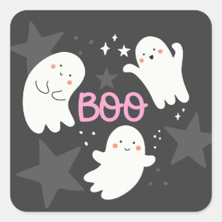Süße Halloween-Geister BOO Quadratischer Aufkleber