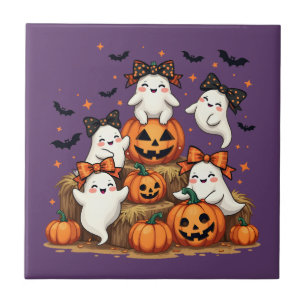 Süße Halloween-Geister in Coquette-Schleifen und K Fliese