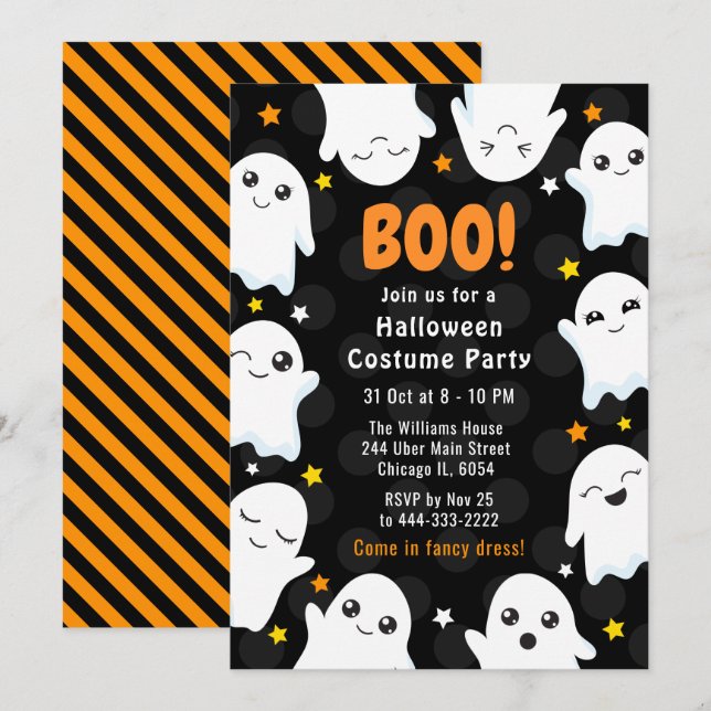 Süße Halloween-Geister-Kostenüm-Party Einladung (Vorne/Hinten)