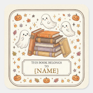 Süße Halloween-Geister personalisierte Buchmarke Quadratischer Aufkleber