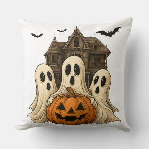 Süße Halloween-Geister und Design eines Spukhauses Kissen