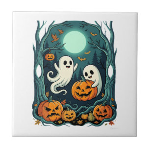 Süße Halloween-Geister und Jack O Lantern Wald (2 Fliese
