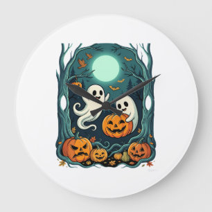 Süße Halloween-Geister und Jack O Lantern Wald (2 Große Wanduhr