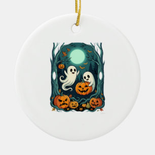 Süße Halloween-Geister und Jack O Lantern Wald (2 Keramik Ornament