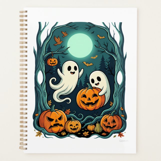 Süße Halloween-Geister und Jack O Lantern Wald (2 Planer (Vorderseite)