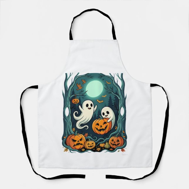 Süße Halloween-Geister und Jack O Lantern Wald (2 Schürze (Vorderseite)
