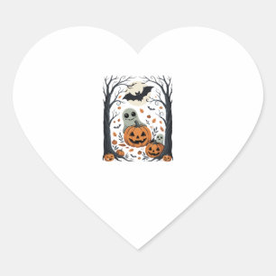 Süße Halloween-Geister und Jack-O-Lantern-Wald Herz-Aufkleber
