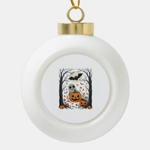 Süße Halloween-Geister und Jack-O-Lantern-Wald Keramik Kugel-Ornament