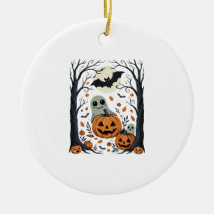 Süße Halloween-Geister und Jack-O-Lantern-Wald Keramik Ornament