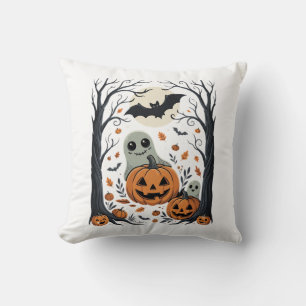 Süße Halloween-Geister und Jack O Lantern Wald Kissen