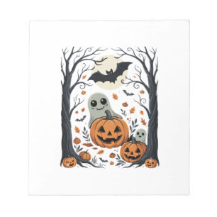 Süße Halloween-Geister und Jack O Lantern Wald Notizblock