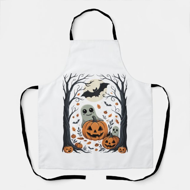 Süße Halloween-Geister und Jack O Lantern Wald Schürze (Vorderseite)