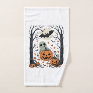 Süße Halloween-Geister und Jack-O-Laternen-Wald Handtuch