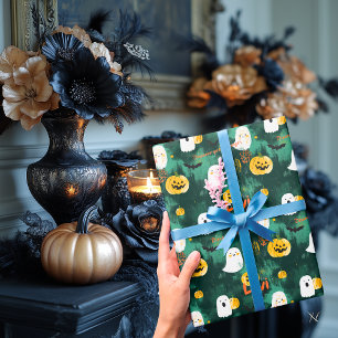 Süße Halloween-Geister und Kürbisse Geschenkpapier