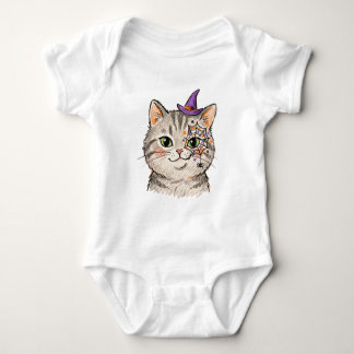 Süße Halloween-Graue Tabby-Katze Spinnennetz-Gesic Baby Strampler
