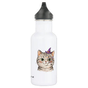 Süße Halloween-Graue Tabby-Katze Spinnennetz-Gesic Edelstahlflasche