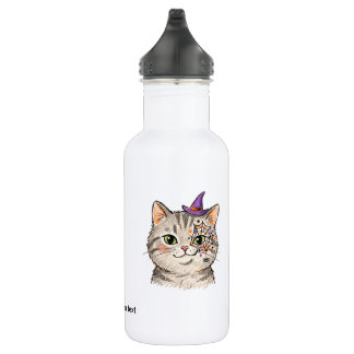 Süße Halloween-Graue Tabby-Katze Spinnennetz-Gesic Edelstahlflasche