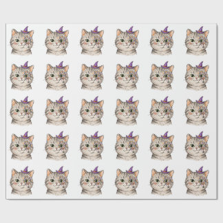 Süße Halloween-Graue Tabby-Katze Spinnennetz-Gesic Geschenkpapier