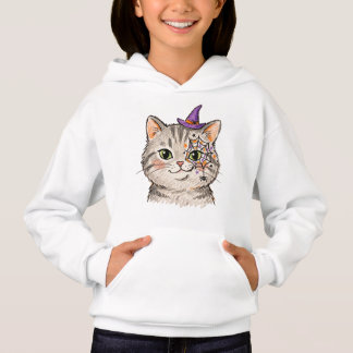 Süße Halloween-Graue Tabby-Katze Spinnennetz-Gesic Hoodie