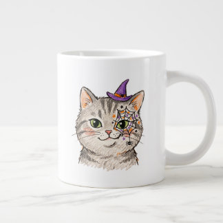 Süße Halloween-Graue Tabby-Katze Spinnennetz-Gesic Jumbo-Tasse
