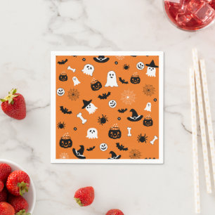 Süße Halloween-Gruseleien Orange Nahtloses Muster Serviette