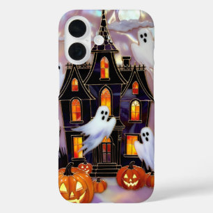 Süße Halloween-Handyhülle Geist Kürbis Haus iPhone 16 Hülle