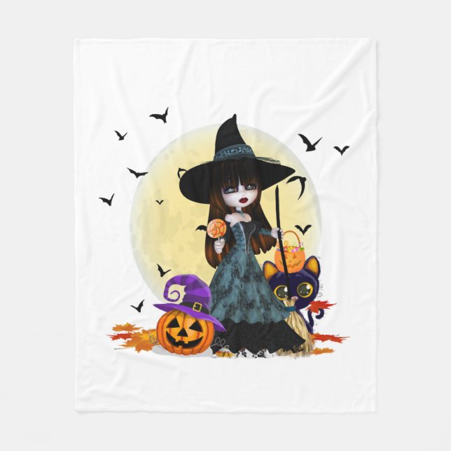 Süße Halloween-Hexe Fleecedecke (Vorderseite)