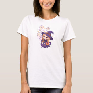 Süße Halloween-Hexe mit Geistern T-Shirt