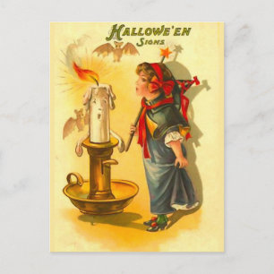 Süße Halloween-Hexe mit Kerze Postkarte
