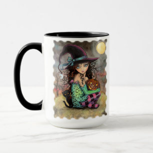 Süße Halloween-Hexe mit schwarzer Katze Tasse