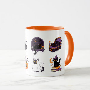 Süße Halloween-Hexe schwarze Katze Tasse