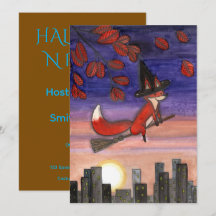 Süße Halloween-Hexen-Fuchs fliegt auf Besenstiel F
