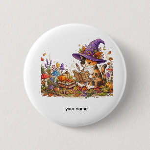 Süße Halloween-Hexenkatze Kräuterkunde Individuell Button