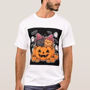 Süße Halloween-Hexenkatzen und Kürbis T-Shirt