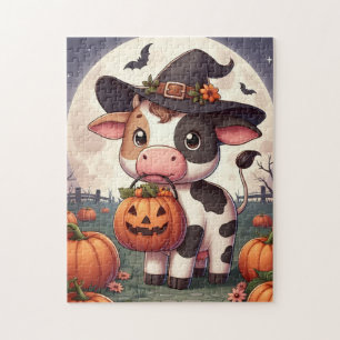Süße Halloween-Hexenkuh Puzzle