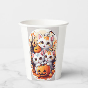 Süße Halloween-Kätzchen mit Kürbis-Karte - 3 Katze Pappbecher