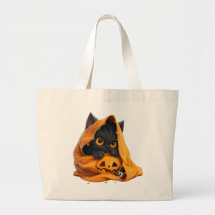 Süße Halloween-Katze und Kürbis Jumbo Stoffbeutel