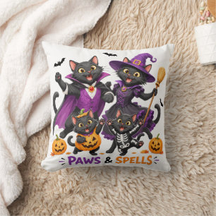 Süße Halloween-Katzen Pfoten und Zauber Kissen