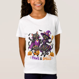Süße Halloween-Katzen Pfoten und Zauber T-Shirt