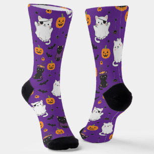 Süße Halloween-Katzen und Kürbismuster-Socken Socken