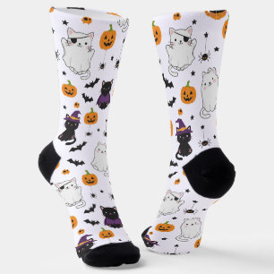 Süße Halloween-Katzen und Kürbismuster-Socken Socken