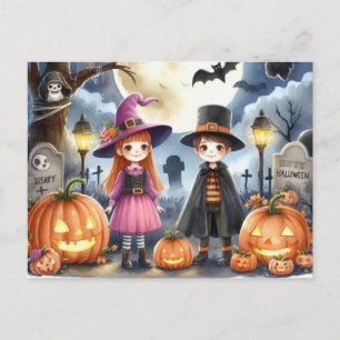 Süße Halloween-Kinder Aquarell Postkarte