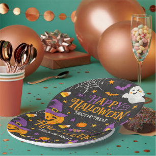 Süße Halloween-Kinderparty mit Schultafel-Motiv Pappteller