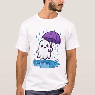 Süße Halloween-Kunst mit Geist und Regenschirm in T-Shirt