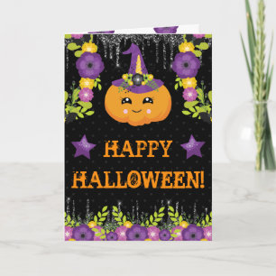 Süße Halloween-Kürbis-Blumen-Grußkarte Karte