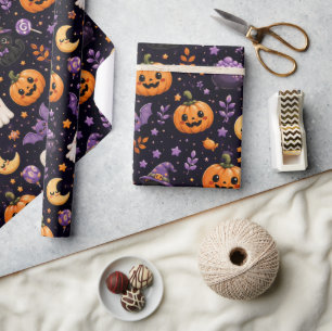 Süße Halloween-Kürbis-Geister-Katze-Fledermaus-Mus Geschenkpapier