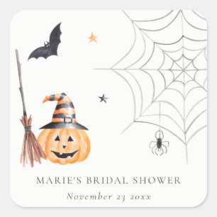 Süße Halloween-Kürbis-Spinnennetz-Brautjungfernpar Quadratischer Aufkleber